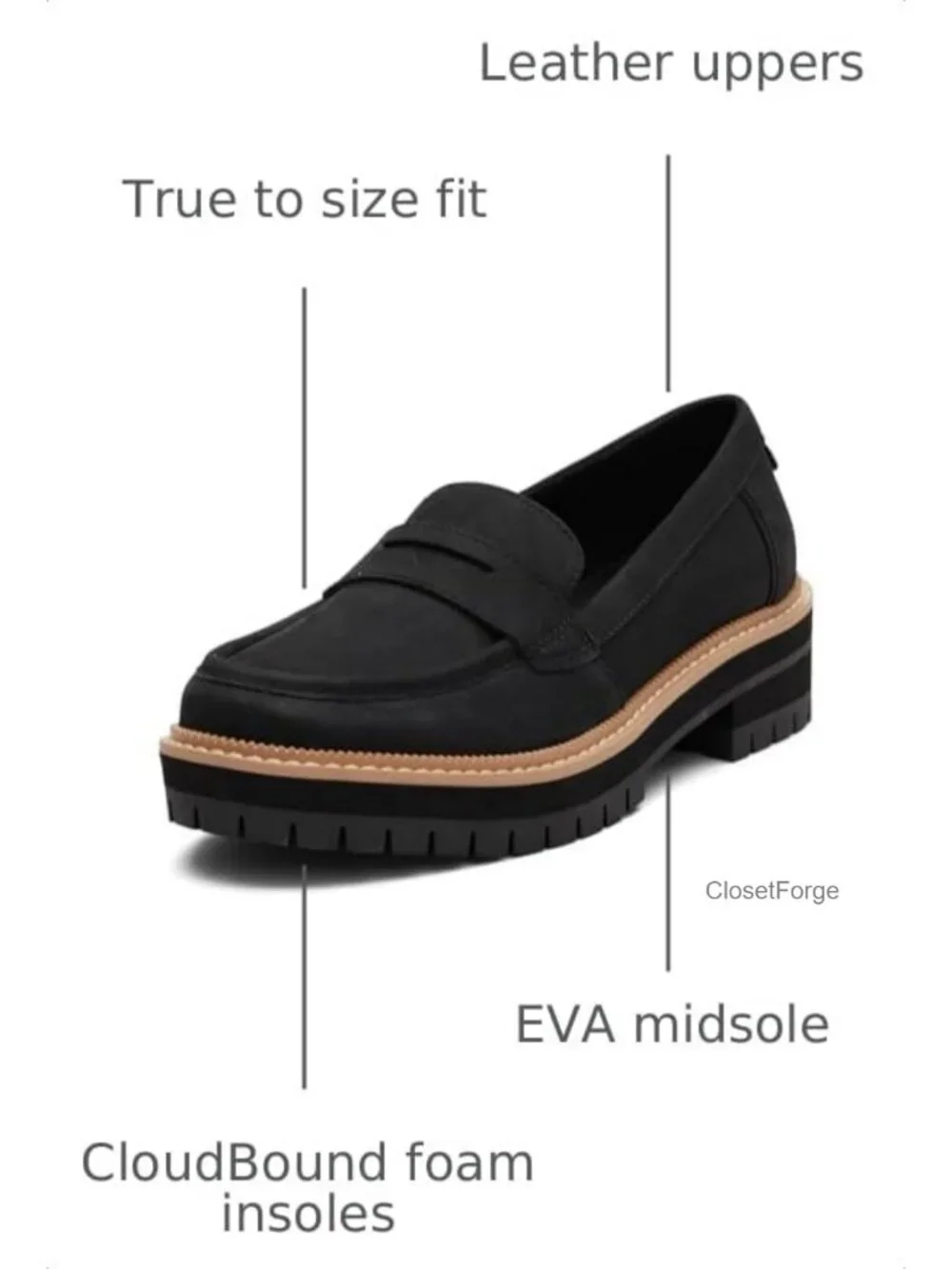 TOMS Cara Leather Slip-On Platform Loafers Women's Comfort Cushioned